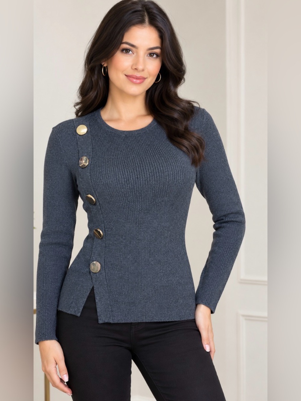 NWOT Zara Classic Ribbed Button-Accent Sweater